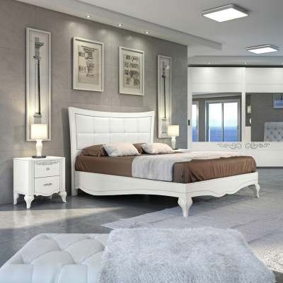 Chambre Lit Table de chevet Lits Doubles Bois Designer Moderne Neuf Ensemble 3 pièces
