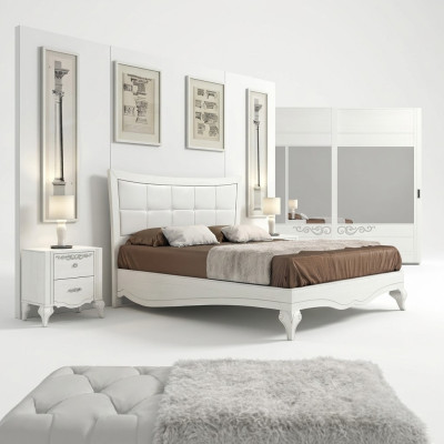 Chambre Lit Table de chevet Lits Doubles Bois Designer Moderne Neuf Ensemble 3 pièces