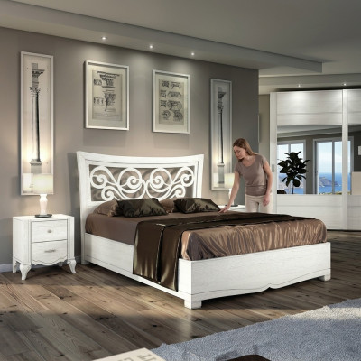Cadres de lit Lit Double Lits Rembourré Bois Cadre de lit double Design Blanc