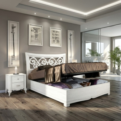 Cadres de lit Lit Double Lits Rembourré Bois Cadre de lit double Design Blanc