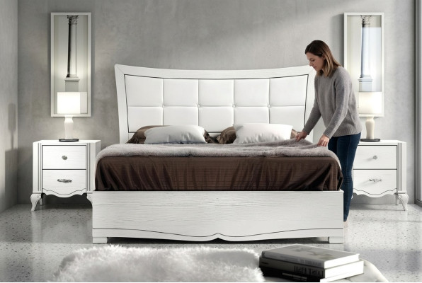 Lit double, lits, lit, rembourrage, bois, designer, cadre de lit double, blanc, cadres de lit.