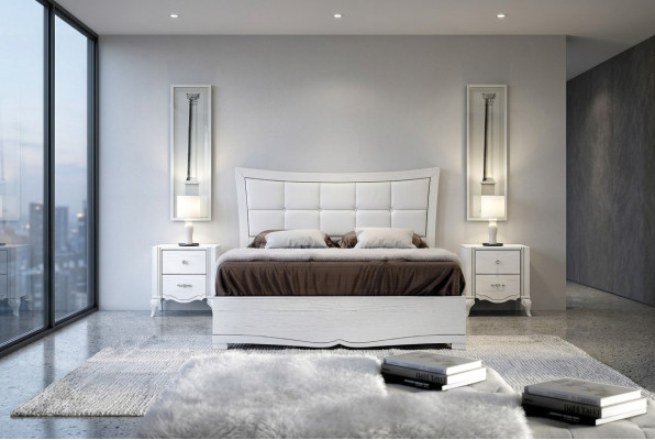 Lit double, lits, lit, rembourrage, bois, designer, cadre de lit double, blanc, cadres de lit.