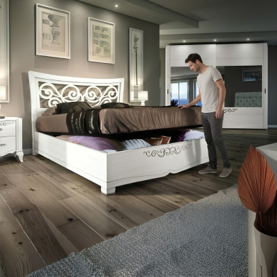 Cadre de lit e lit double Lit Lits de luxe Cadre de lit en bois Blanc Design Moderne nouveau