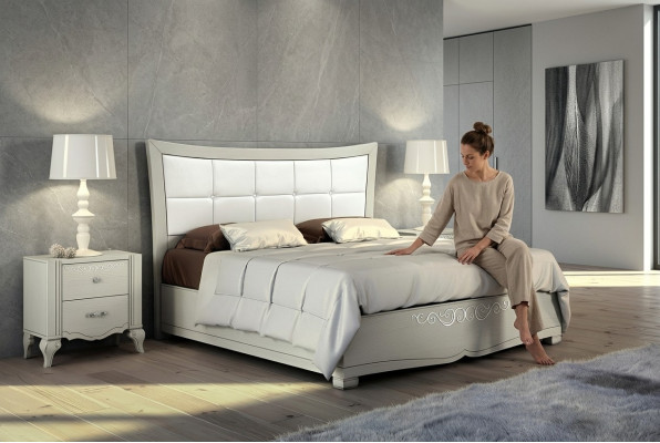 Luxueux ensemble de chambre à coucher comprenant 3 pièces : lit, table de chevet, suite de lits en bois double moderne.