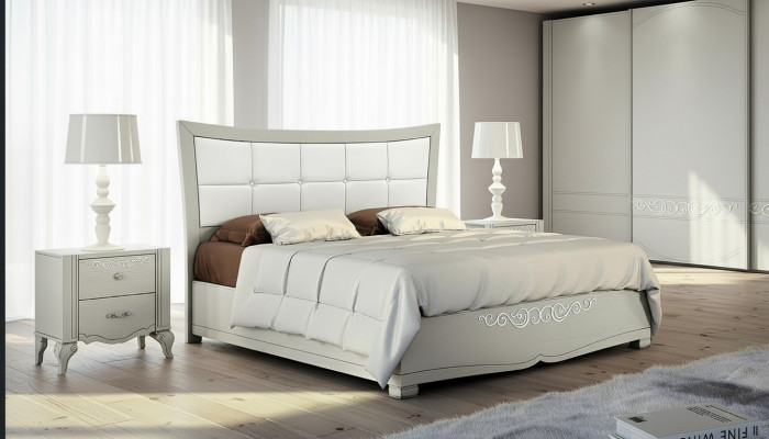 Luxueux ensemble de chambre à coucher comprenant 3 pièces : lit, table de chevet, suite de lits en bois double moderne.