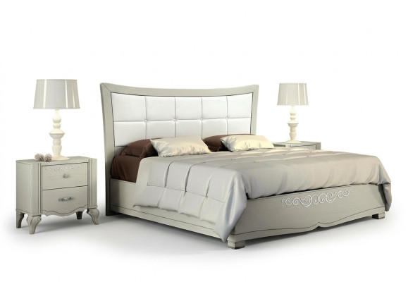 Luxueux ensemble de chambre à coucher comprenant 3 pièces : lit, table de chevet, suite de lits en bois double moderne.
