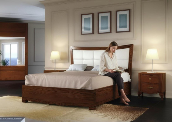Ensemble de 3 pièces de chambre à coucher Lit Table de chevet Groupe de lits Mobilier en bois