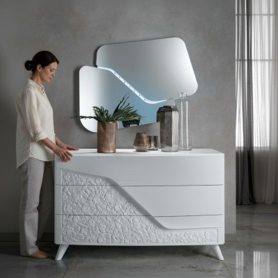 Ensemble de luxe 2pcs Commode Miroir Commodes Bois Console Design Moderne Blanc neuf