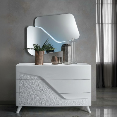 Ensemble de luxe 2pcs Commode Miroir Commodes Bois Console Design Moderne Blanc neuf