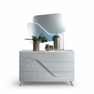 Ensemble de luxe 2pcs Commode Miroir Commodes Bois Console Design Moderne Blanc neuf