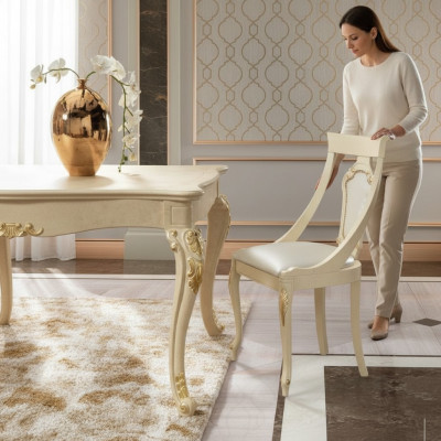 Chaise de salle à manger Chaise Chaises de salle à manger Bois Design Style Baroque Beige Siège incliné