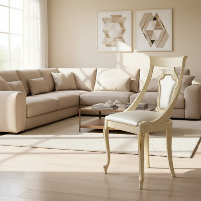 Chaise de salle à manger Chaise Chaises de salle à manger Bois Design Style Baroque Beige Siège incliné