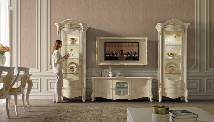 Vitrine classique Vitrines Garde-robe de luxe Bois Style italien Meubles en verre neuf.
