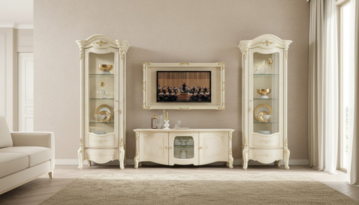 Vitrine classique Vitrines Garde-robe de luxe Bois Style italien Meubles en verre neuf.