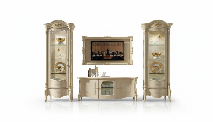 Vitrine classique Vitrines Garde-robe de luxe Bois Style italien Meubles en verre neuf.