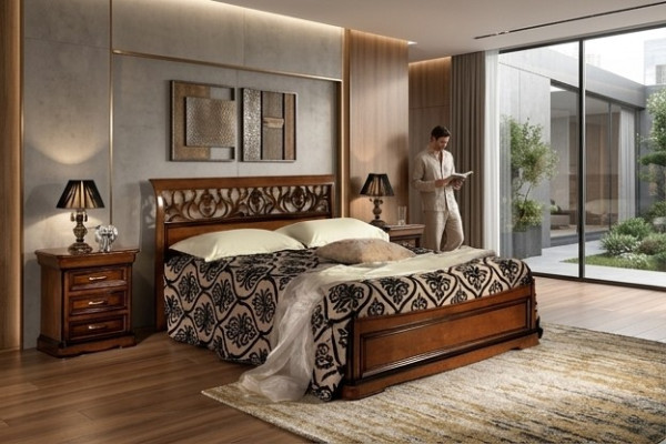 Lit double en bois naturel Mobilier de chambre Lit Mobilier Italie