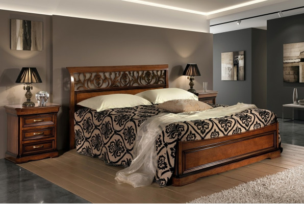 Lit double en bois naturel Mobilier de chambre Lit Mobilier Italie
