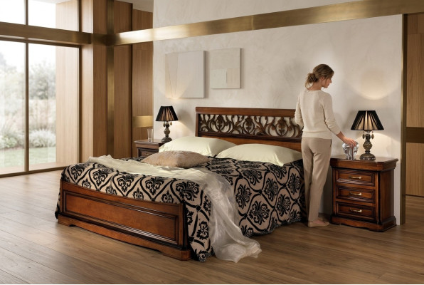 Meubles de chambre italiens Lit Table de chevet Lits en bois massif Ensemble de 3 pièces