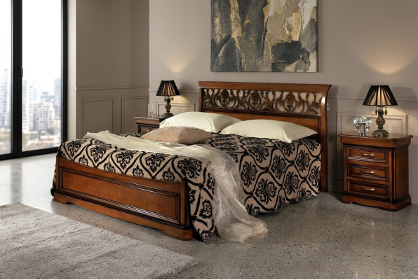 Meubles de chambre italiens Lit Table de chevet Lits en bois massif Ensemble de 3 pièces