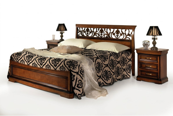 Meubles de chambre italiens Lit Table de chevet Lits en bois massif Ensemble de 3 pièces