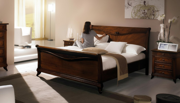 Lit double Chambre à coucher Lit Mobilier Bois Design Vaccari giovanni Lits Solide