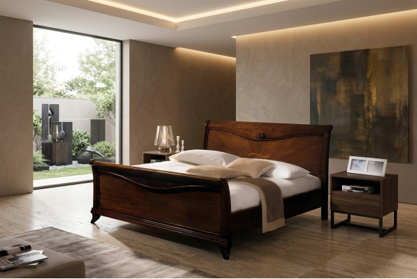 Lit double Chambre à coucher Lit Mobilier Bois Design Vaccari giovanni Lits Solide