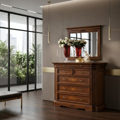 Commode en bois massif avec miroir Buffet Commodes Ensemble de meubles italiens 2 pièces.
