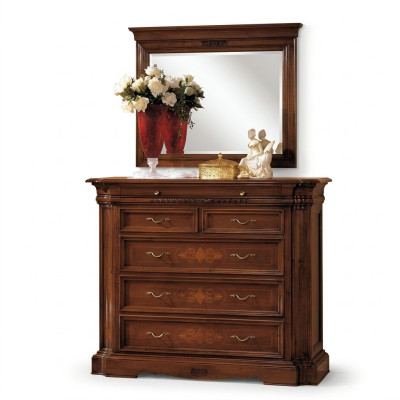 Commode en bois massif avec miroir Buffet Commodes Ensemble de meubles italiens 2 pièces.