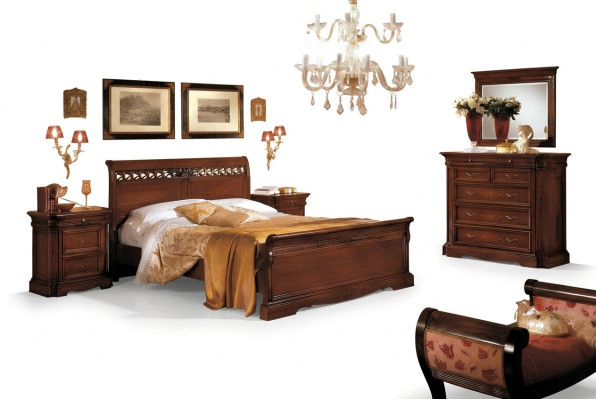 Ensemble de 5 pièces de mobilier de chambre à coucher : lit 2 tables de chevet commode avec miroir marron neuf