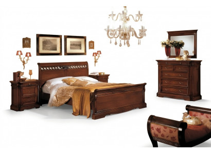 Ensemble de 5 pièces de mobilier de chambre à coucher : lit 2 tables de chevet commode avec miroir marron neuf