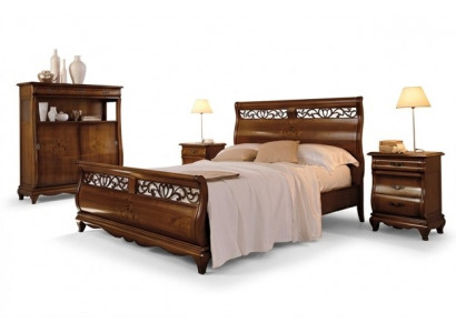 Lit en bois Lit double Mobilier de chambre Lit Bois massif Brun Mobilier italien