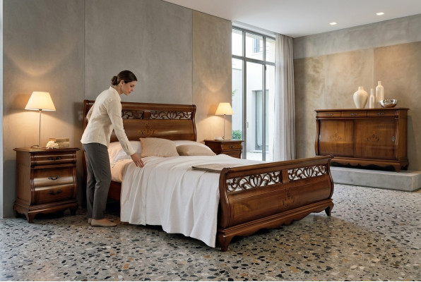 Lit double 2 Tables de chevet Bois massif Mobilier de chambre en bois massif Ensemble neuf