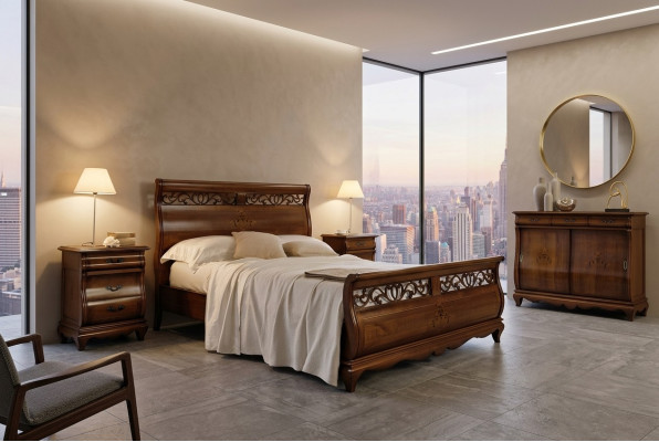 Lit double 2 Tables de chevet Bois massif Mobilier de chambre en bois massif Ensemble neuf