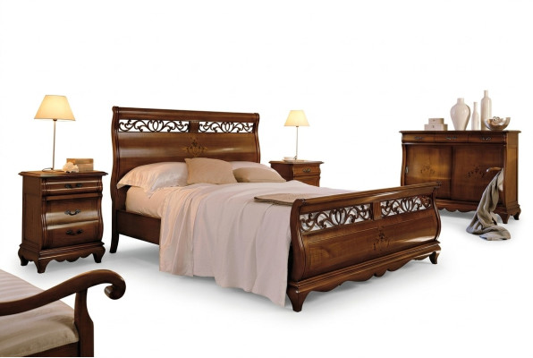 Lit double 2 Tables de chevet Bois massif Mobilier de chambre en bois massif Ensemble neuf