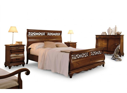 Lit double 2 Tables de chevet Bois massif Mobilier de chambre en bois massif Ensemble neuf