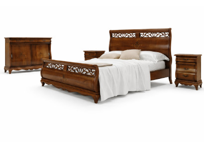 Set de chambre à coucher 4 pièces. Lit 2 tables de chevet Commode Bois massif Mobilier design