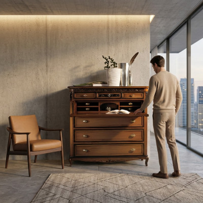 Secrétaire Commode en bois massif Chambre Mobilier italien Salon Brun