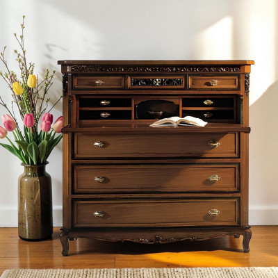 Secrétaire Commode en bois massif Chambre Mobilier italien Salon Brun