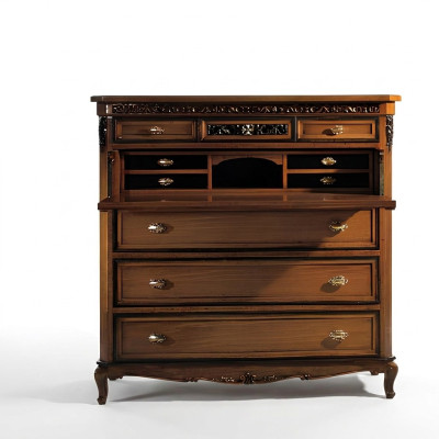 Secrétaire Commode en bois massif Chambre Mobilier italien Salon Brun