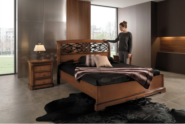 Lit double en bois Lits en bois massif Meubles de chambre à coucher Vaccari Cav Giovanni Lit