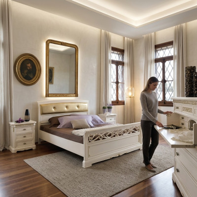 Lit Chambre Mobilier Ameublement Complet Ensemble Double Lits 3 pièces.