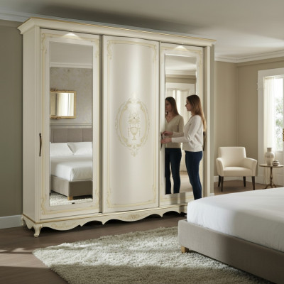 Armoire Chambre Miroir Armoires à vêtements Garde-robe Blanc Bois Italie