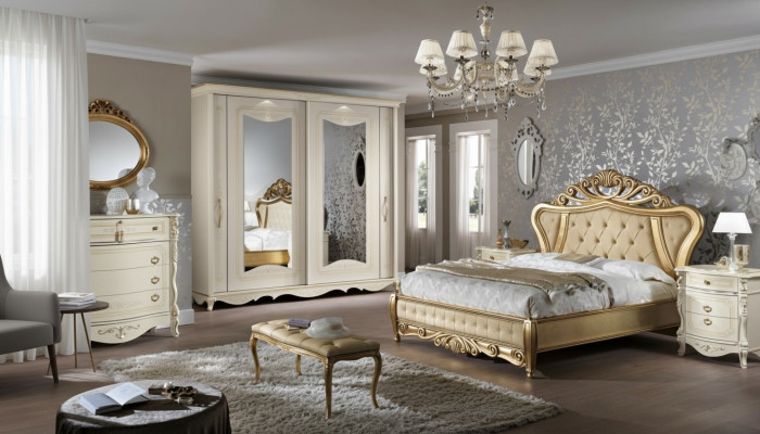 Lit double Chambre Mobilier Armoire Table de chevet avec tiroirs Commode 5 pièces