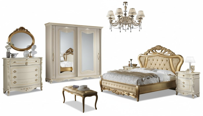 Lit double Chambre Mobilier Armoire Table de chevet avec tiroirs Commode 5 pièces