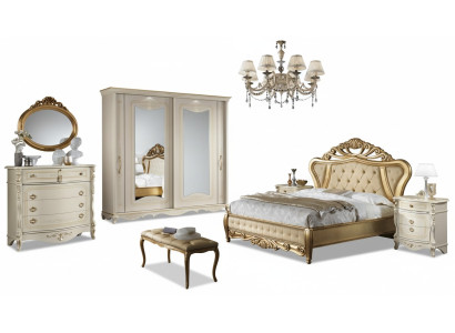 Lit double Chambre Mobilier Armoire Table de chevet avec tiroirs Commode 5 pièces