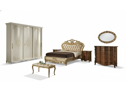 Lit double Lits Table de chevet Armoire Commode Meubles de chambre à coucher 5 pièces.
