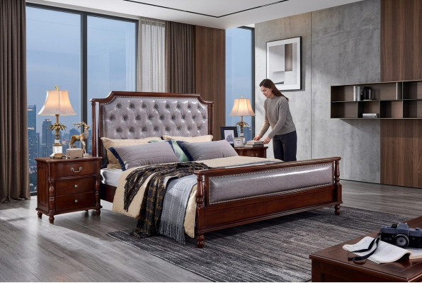 Chambre Lit Table de chevet Lits Bois Groupe Double Design Ensemble 3 pièces.