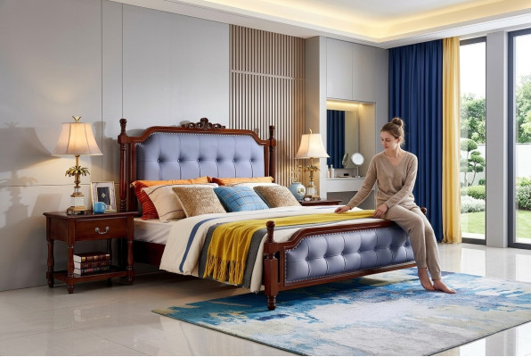 Lit Chambre de luxe Lit double Bois Lit rembourré Cadre de lit Chesterfield