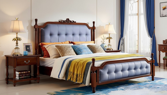 Lit Chambre de luxe Lit double Bois Lit rembourré Cadre de lit Chesterfield