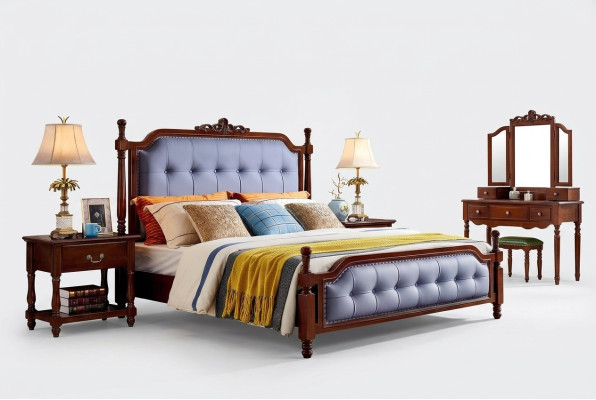 Lit Chambre de luxe Lit double Bois Lit rembourré Cadre de lit Chesterfield
